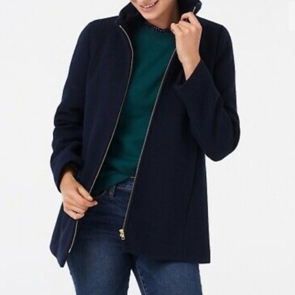J.Crew Village Coat Wool Blend High Collar Zip Jacket Old Money Wome’s Sz‎ 4